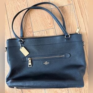 Coach Black Leather Tote Bag with Gold Accents